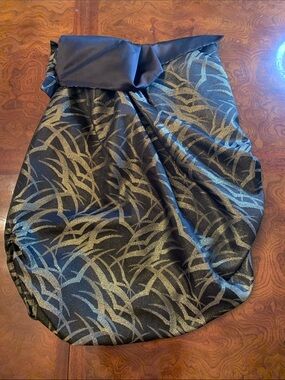 Vintage Vivienne Tam Black Strapless ruched bubble hem dress w Gold Leaf